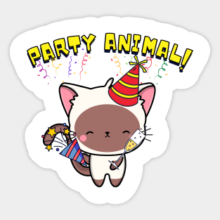 Party Animal White Cat Sticker